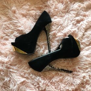Black velvet with jeweled heel peep toes